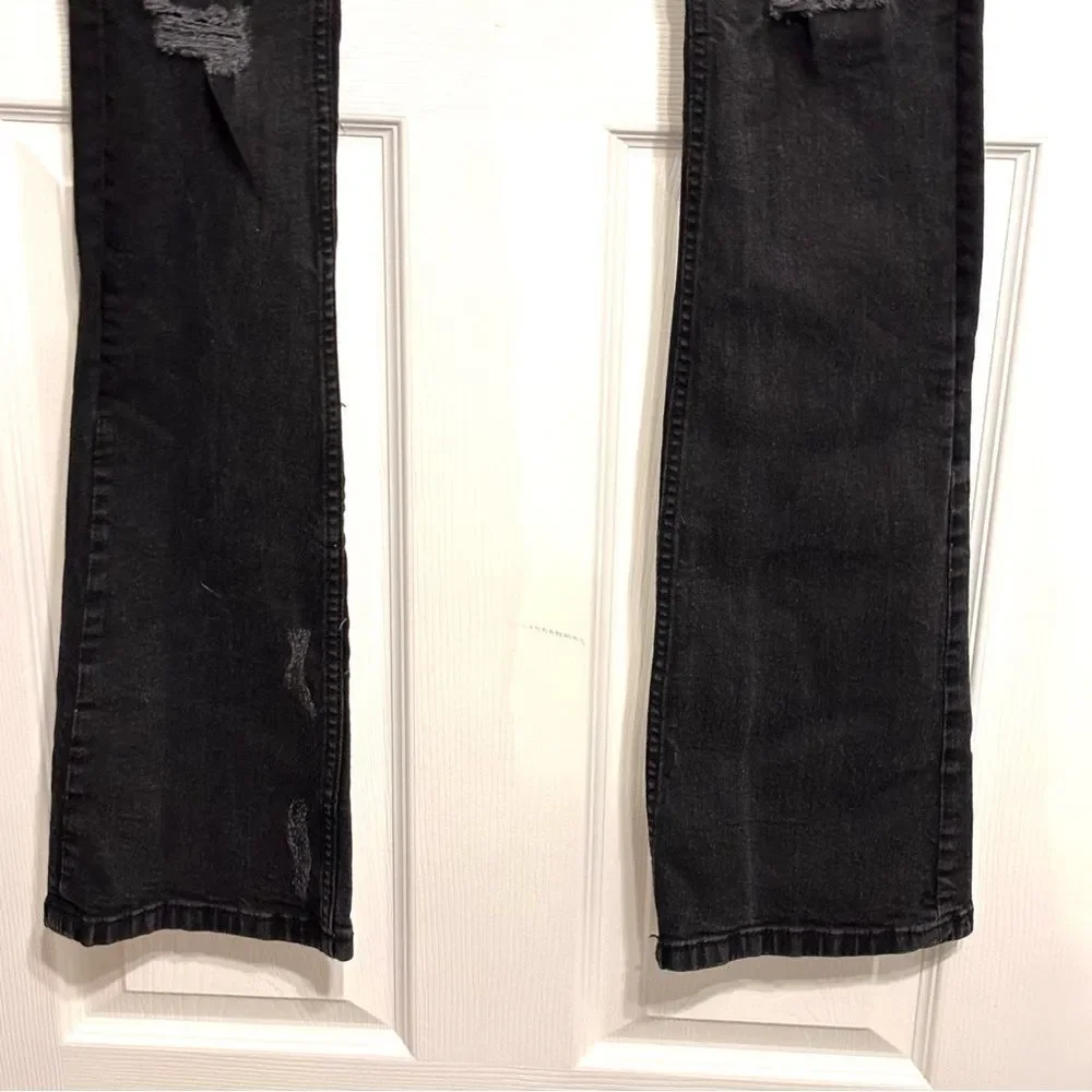 Boohoo MAN | Men’s Stacked Long Black Distressed Dark Wash Denim Jeans 31 x 36